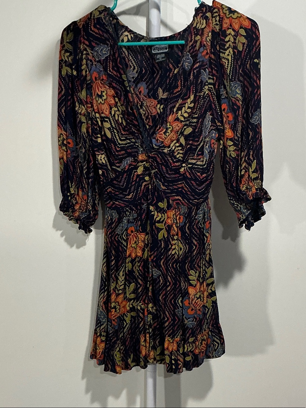 Angie Black Mini Dress with Orange, Green & Blue Floral Motif